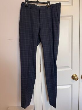 Hugo Boss Navy Plaid Men's Dress Pants